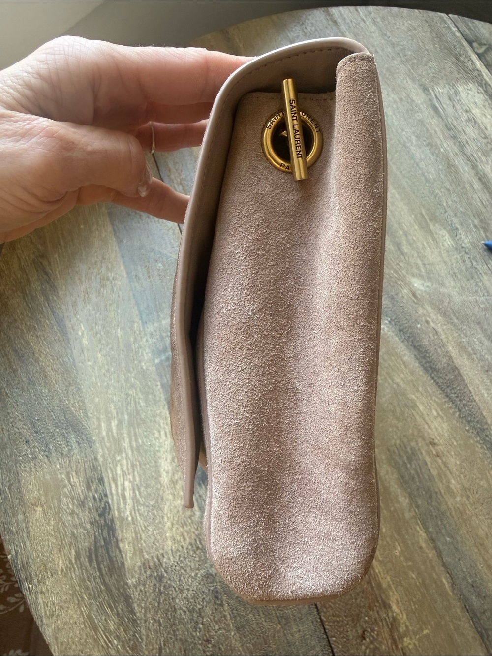 Authentic Saint Laurent Medium Kate Reversible Suede Leather Shoulder Bag Blush - Picture 7 of 16